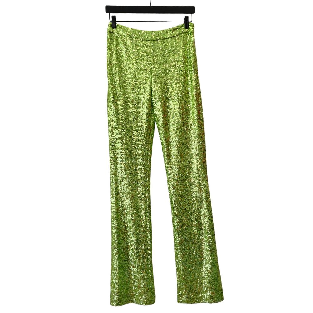 Badgley Mischka Sparkling Lime Green Sequin Pants Size 4